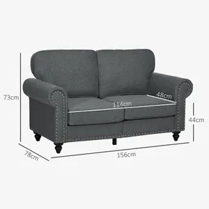 HOMCOM 2 Seater Sofa for Living Room, with Nailhead Trim, Charcoal Grey