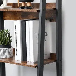 VASAGLE Slim Ladder Shelf, 4-Tier Vertical Bookcase, Shelving Unit, Stylish Storage Unit for Home Office, Rustic Brown & Ink Black