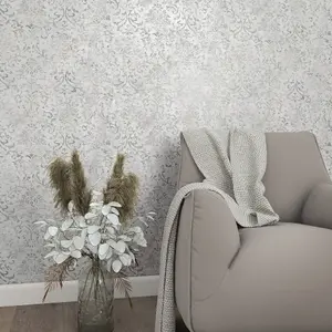 Galerie The New Design Book Metallic Grey Ornamental Mottled Damask Wallpaper Roll