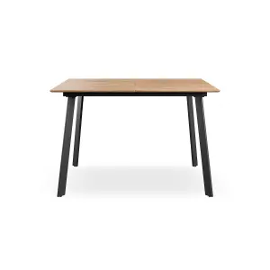 Haydon Extending Dining Table And Chairs -  Oak Effect Table Top w Black Legs + Monza Linen Dining Chair Set Of 6 (Grey)