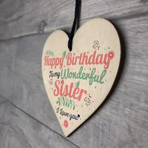 Red Ocean Sister Gift For Birthday Friendship Wood Heart Keepsake Shabby Chic Plaque Novelty Sign