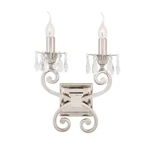 Luminosa Oksana 2 Light Indoor Twin Candle Wall Light Polished Nickel Plate, E14