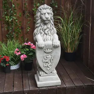 Pair of Large Garden Gateway Lion Statues with shields