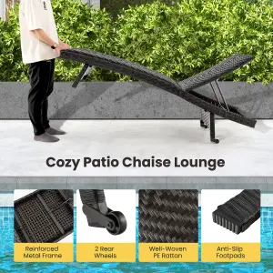 Costway Folding Patio Rattan Chaise Lounge Padded Outdoor Wicker Recliner w/5-Level Adjustable Back