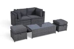 Amalfi 6 Seat Rattan Garden Sofa Set with Coffee Table and 2 Stools - Grey