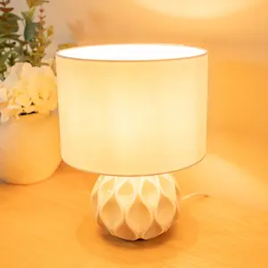 ValueLights Luca Pair of Natural Textured Ceramic Table Lamps with a Cream Fabric Lampshade Bedside Light