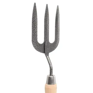 Hardys Garden Hand Fork - Transplanting & Weeding Fork, 3 Tine Carbon Steel Head, Contoured Ash Wood Handle - (L) 30cm x (W) 8cm