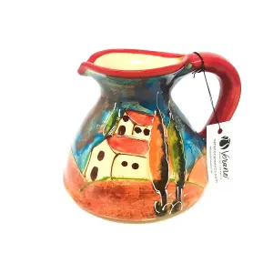 Tuscany Hand Painted Village Ceramic Kitchen Dining Flat Based Pourer Jug (H) 14cm