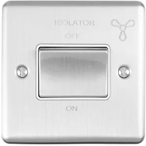 6A Extractor Fan Isolator Switch SATIN STEEL & White Trim 3 Pole Shower