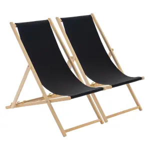 Harbour Housewares - Folding Wooden Deck Chairs - Black - Pack of 2