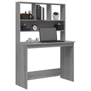 Berkfield Desk with Shelves Grey Sonoma 102x45x148 cm Engineered Wood