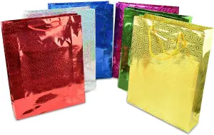 100 Assorted Colours Holographic Gift Bags Small Size Christmas Birthday Wedding Favour Present Bags All Occasions