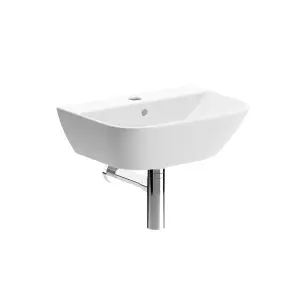 Durleigh White Rectangular Wall-mounted Cloakroom Basin with Chrome Effect Bottle Trap (W)45cm