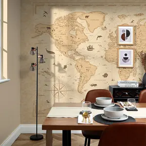 Vintage World Map Mural In Natural (300cm x 240cm)