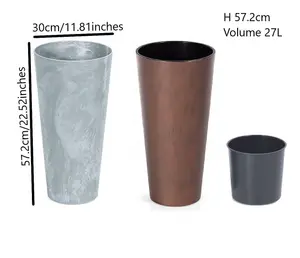 Planter Plant Pot Flowerpot Cylinder Outdoor Garden Balcony Indoor Beton Tall Concrete 57.2cm