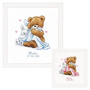 B/REC TEDDY&BLANKET - Counted Cross Stitch Kit: Birth Record: Teddy & Blanket - Vervaco