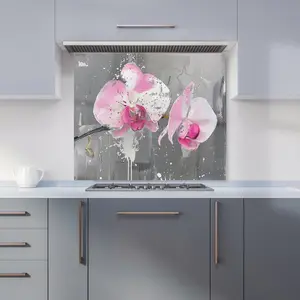 Pink Orchids Splashart Kitchen Splashback