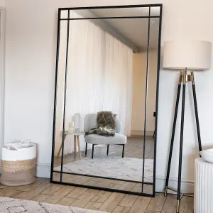 Jobu home - Aimi - Full Length Black Metal Rectangle Window Mirror - 180cm x 90cm