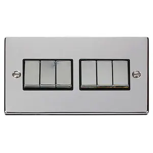 Polished Chrome 10A 6 Gang 2 Way Ingot Light Switch - Black Trim - SE Home