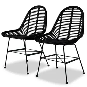 Berkfield Dining Chairs 2 pcs Black Natural Rattan