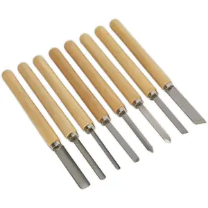 Professional 8 Piece Wood Turning Chisel Set with Durable Steel Shafts and Comfortable Handles