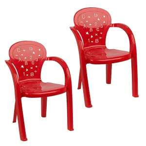 URBNLIVING 50cm Height 2 Pcs Red Coloured Stackable Plastic Chairs for Kids Party Play Set