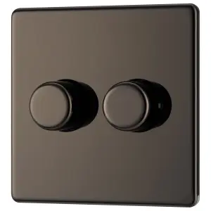 GoodHome Flat profile Double 2 way 200W Screwless Dimmer switch Black 2 gang