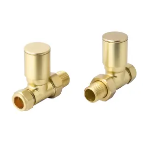 Brushed Brass Straight Radiator Valves Luxury Round Modern(Pair)