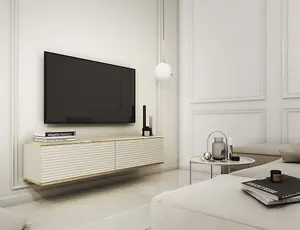 Moro Floating TV Cabinet in Beige - Sophisticated and Stylish Wall-Mounted Media Centre with Doors (W1350mm x H300mm x D320mm)