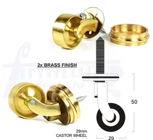 2x BRASS CASTOR & RING 29mm SCREW IN CASTOR  FURNITURE BEDS SOFAS CHAIRS STOOLS