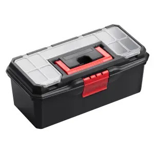 Hardys 13" Small Plastic Tool Box Organiser - 12 Compartment Tool Chest, Removable Tote Tray, Fixing & Fastenings Storage Case