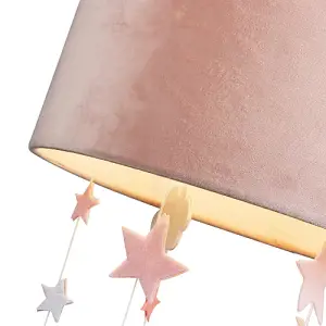 Soft Blush Pink Velvet Pendant Lamp Shade with Hanging Felt Stars and Clouds