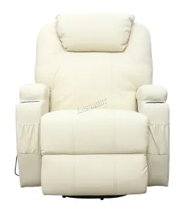 WestWood Bonded Leather Massage Sofa Swivel Chair Cinema Recliner Heating Function Beige