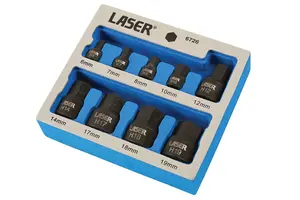 Laser Tools 6726 9pc Low Profile Hex Socket Bit Set 1/4" & 3/8" Drive