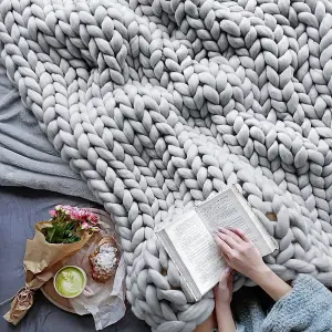 Light Grey Soft Throw Blanket for Sofa Home Decor 100cm L x 80cm W