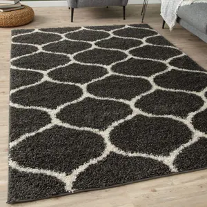 Myshaggy Collection Rugs Trellis Design in Dark Grey 384D