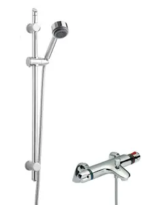 Thermostatic Bath Shower Mixer Tap & Round Multi Function Handset Slide Rail Kit Bundle - Chrome - Balterley