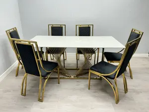 Amelia  Ceramic 180cm Gold + Windsor Dining Chair (Set of 4)