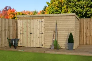 Empire 4000  Pent 14x4 pressure treated tongue and groove wooden garden shed double door left (14' x 4' / 14ft x 4ft) (14x4)