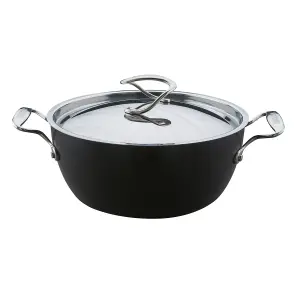 Circulon Style Black Round Aluminium Induction Casserole Dish with Lid 26cm