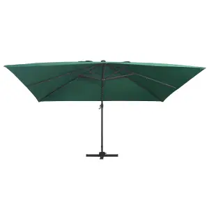 Berkfield Cantilever Umbrella with LED Lights and Aluminium Pole 400x300 cm Green