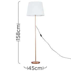 ValueLights Modern Copper Metal Standard Floor Lamp With White Tapered Shade - Includes 6w LED Bulb 3000K Warm White