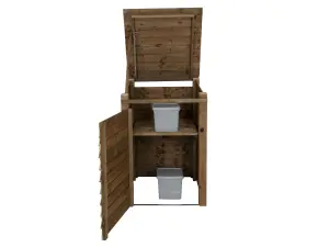 Wooden Wheelie Bin Store (Single, Rustic Brown, With Recycling Shelf)