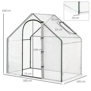 Outsunny Walk In PVC Greenhouse Garden Outdoor Flower Planter Steel Frame w/ Zipped Door & Window 180 x 100 x 168CM White