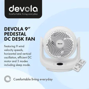 Devola Low Noise 20W 9 Speed 9-inch DC Desk Fan - White - DVF9DCFAN