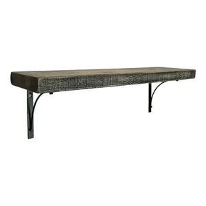 Solid Wood Handmade Rustical Shelf Monochrome 225mm 9 inch with Black Metal Bracket BOW Length of 200cm