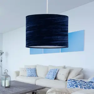 First Choice Lighting Modern Navy Blue Crushed Velvet 33cm Easy Fit Ceiling Light Shade Pendants