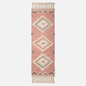 Homescapes Pali Pink Kilim Runner Wool Rug 66 x 200 cm