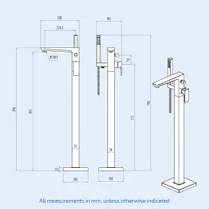 Nes Home Square Floorstanding Bath Shower Mixer Tap With Handset Chrome