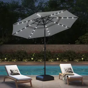 3-Tier Umbrella with Solar Lights and Fillable Patio Umbrella Stand with Wheels